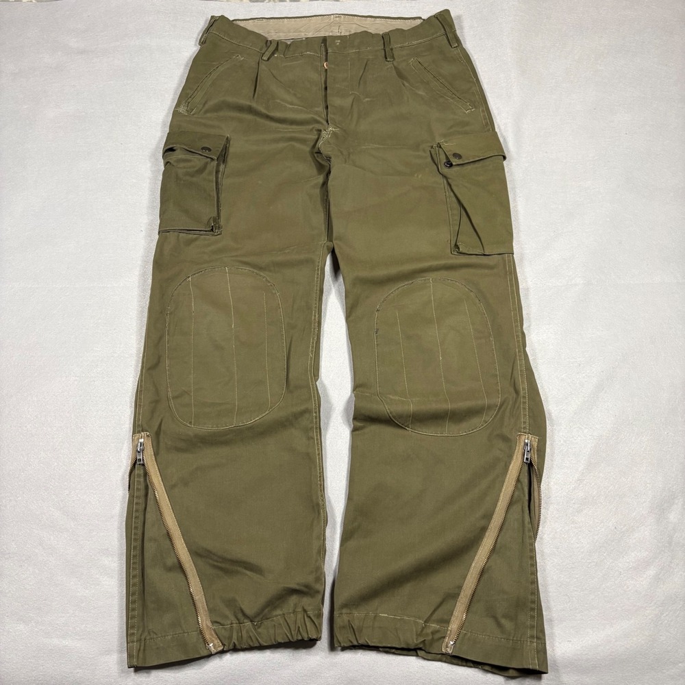 Vintage European Military Cargo Pants Mens Olive Zipper Leg Knee Patch 34x30